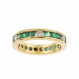 EMERALD AND DIAMOND WEDDING RINGYellow gold with round cut emeralds. Total weight approx. 0.09ct &