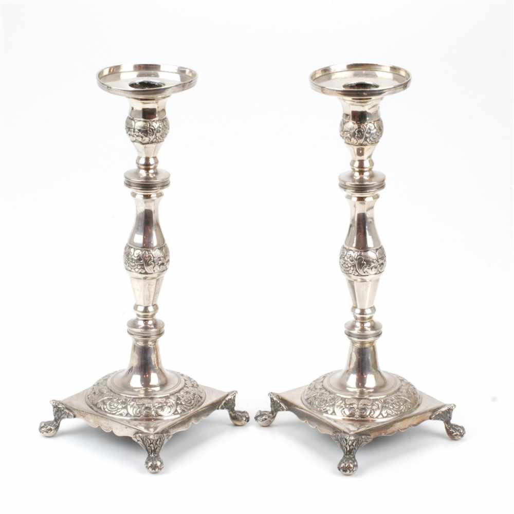 PAIR OF PORTUGUESE CANDLESTICKS, EARLY C20thHallmarked & with City of Lisbon stamp. Total weight - Image 2 of 5