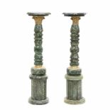 PAIR OF COLUMNS, SECONF HALF C20thGreen marble with bases & capitals in gilded bronze. 110 x 30 x