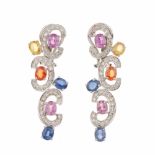 ALEN DIONE. EARRINGS OF DIAMONDS AND SEMI-PRECIOUS STONESALEN DIONE.Yellow gold with brilliant cut