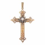 CROSS PENDANT, EARLY C 19th14k gold with antique oval cut diamond. Total weight approx 0.40ct &