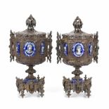 PAIR OF CENSER STYLE GOBLETS, LATE C19th -EARLY C20thProbably French manufacture, neogothis style.