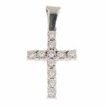 DIAMOND CROSS PENDANT.White gold with brilliant cut diamonds. Total weight approx. 1.10ct. 3 x 1.5cm