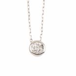 DIAMOND SOLITAIR PENDANTWhite gold with mounted brilliant cut 0.10ct diamond. White gold chain. 0.