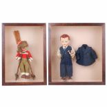 PAIR OF DOLLS, MID C20thDressed in skiwear (f) & eveningwear (m). In glass case. Heights: 33cm (