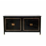 ART DÉCO STYLE SIDEBOARD, 1950sBlack laquered wood with ornamentation and keyholes in gilded