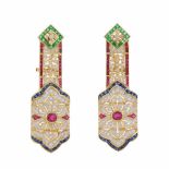 ALEN DIONE. DIAMOND AND SEMI- PRECIOUS STONE DROP EARRINGSALEN DIONE.Yellow gold with brilliant