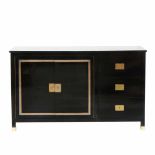 ART DÉCO STYLE SIDEBOARD, 1950sLacquered wood with gilded metal keyholes & ornamentation. Consists