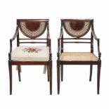 SIX CHAIRS C20thSix wooden chairs with tròpical wood rattan backs & seats, Including hand