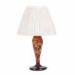 ART NOUVEAU STYLE TABLE LAMP. C20thCameo glass & fabric shade. Signed Gallé. 22cm-without shade;