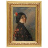 JOAN BRULL VINYOLES (1863-1912). "GYPSY WITH MANTILLA"Oil on canvasSigned. Restorations visible on