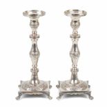 PAIR OF PORTUGUESE CANDLESTICKS, EARLY C20thHallmarked & with City of Lisbon stamp. Total weight