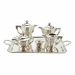 SPANISH SILVER COFFEE AND TEA SET, MID C20thHallmarked. Comprising coffee pot, teapot, milk jug,