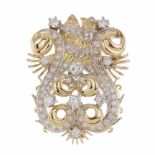 1950s BROOCHGold & white gold with brilliant cut diamonds. Total weight approx. 1.17ct. 4 x 2.