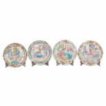 FOUR CHINESE PLATES, C19th."Rose Family" porcelain decorated with scenes of courtesans. Diam. 20