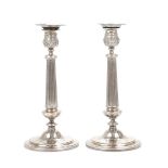 PAIR OF SILVER BARCELONA CANDLESTICKS, C19th.Hallmarks of assayer Narcís Rosell and silversmith