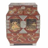 SMALL JAPANESE CABINET, MEIJI ERA, EARLY C20th.Lacquered and gilded wood, finely hand painted inside