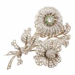 FLORAL BROOCH, END C19th.Yellow gold and silver with antique brilliant and rose cut diamonds,