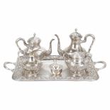 SILVER SPANISH COFFEE AND TEA SET, SECOND QUARTER C20th.Hallmarked. Silver 916. Consists of coffee