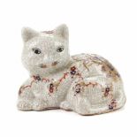 "CAT", JAPANESE FIGURE, MID C20th.Crackle glaze porcelain. Stamped on base. 16 x 20 x 15 cm.- - -