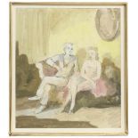 MANUEL HUMBERT (1890-1975). "COUPLE SEATED ON THE SOFA:Mixed media, ink and watercolour on paper.