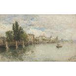 JOSEP Mª MARQUÉS I GARCÍA (1862-1938). "LAKE GENEVA". 1886.Oil on board. Signed and dated. 19 x 31.5