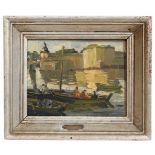 HENRI ALPHONSE BARNOIN (1882-1940). "THE WALLED TOWN", CONCARNEAU, 1939.Oil on card.Signed and dated