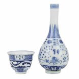 CHINESE VASE AND BOWL, C20th.Blue and white porcelain. Vase has Chenghua stamp. Heights 22 cm;
