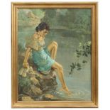 RICARDO B. ENRIQUEZ (1920). "YOUNG GIRL BY THE RIVER".Oil on canvas.Signed and dated. 77 x 61 cm; 87