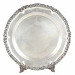 LARGE SPANISH SILVER TRAY, MID C20th.Hallmarked, Engraved with initials. 1.670 kg. 40.5 cm