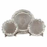 THREE PORTUGUESE SILVER TRAYS, END C19th AND EARLY C20th.Embossed with the City of Lisbon