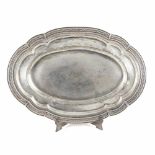 SILVER BARCELONA TRAY, EARLY C20th.Hallmarked. 916. Some dents and scratches. 772 gm. 37.7 x 26.5