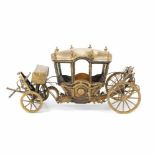 SMALL GOLD PLATED SILVER PORTUGUESE CARRIAGE, MID C20th.Hallmark of gold and silversmith, Sarmento
