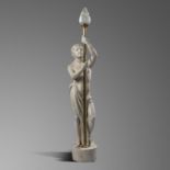 Statuary: A carved marble figure of a youth supporting a light fitting late 19th century signed