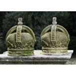 Garden Statuary: † A pair of carved sandstone crowns modern 42cm high