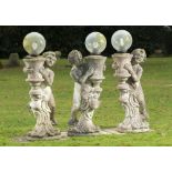 Garden Statuary/Lighting: A set of three composition stone standing lamps Italian, 2nd half 20th