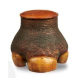 Taxidermy: An African rhinoceros foot tobacco jar, circa 1900, 18cm high