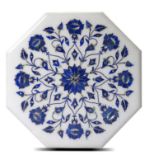 Furniture: An octagonal lapis lazuli inlaid marble table topAfghanistan33cm