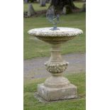 Water Features: A composition stone bird bathmodernthe bowl centred with bronze armillary130cm