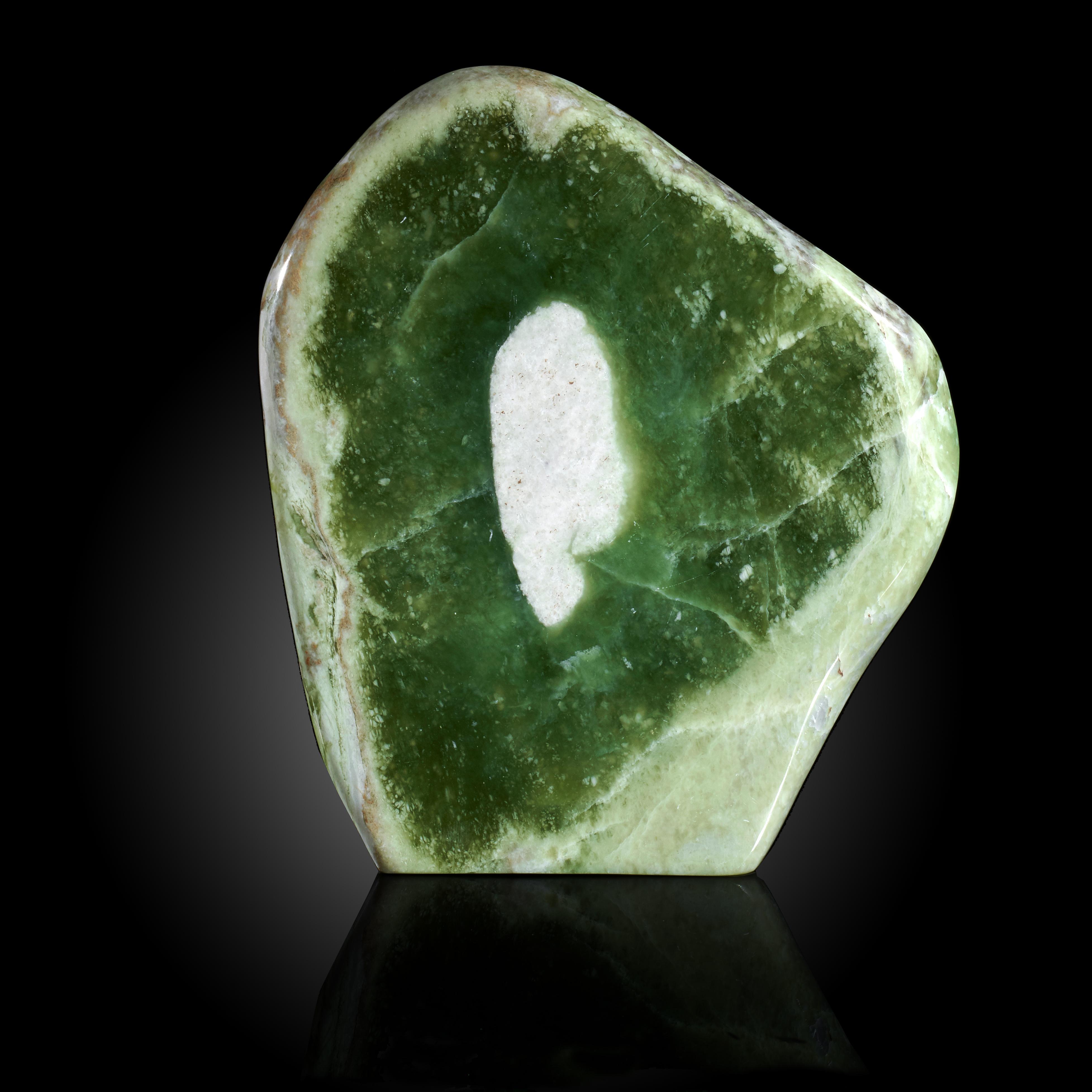 Minerals: An unusual nephrite slice with calcite inclusionHimalayas18cm high