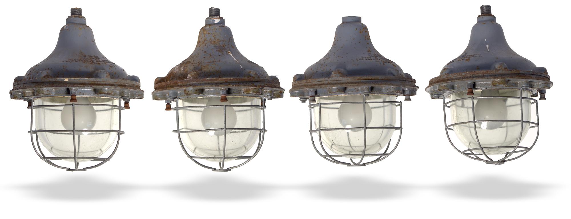 Lights/Lighting: A set of four cast iron industrial light fittingsmid 20th century38cm high