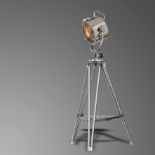 Lights/Lighting: A Vintage floor standing Francis nickel plated brass searchlight1950’sbase 130cm