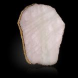 Minerals: Three gilt edged mineral slices quartz and calcitethe largest 40cm
