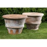 Planters/Pots: ‡ A pair of tapering cylindrical terracotta planters with maker’s plaquesItalian, 2nd
