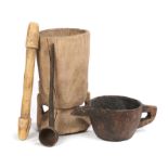 A massive hand carved wooden pouring cup |Halais & Ladle| for olive oil or milk19th century or