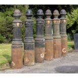 Architectural: † A set of six cast iron bollards from the City of Westminster20th centurystamped SLB