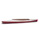 Canoes: A painted canvas covered and hardwood kayakmid 20th centurywith softwood slats425cm long