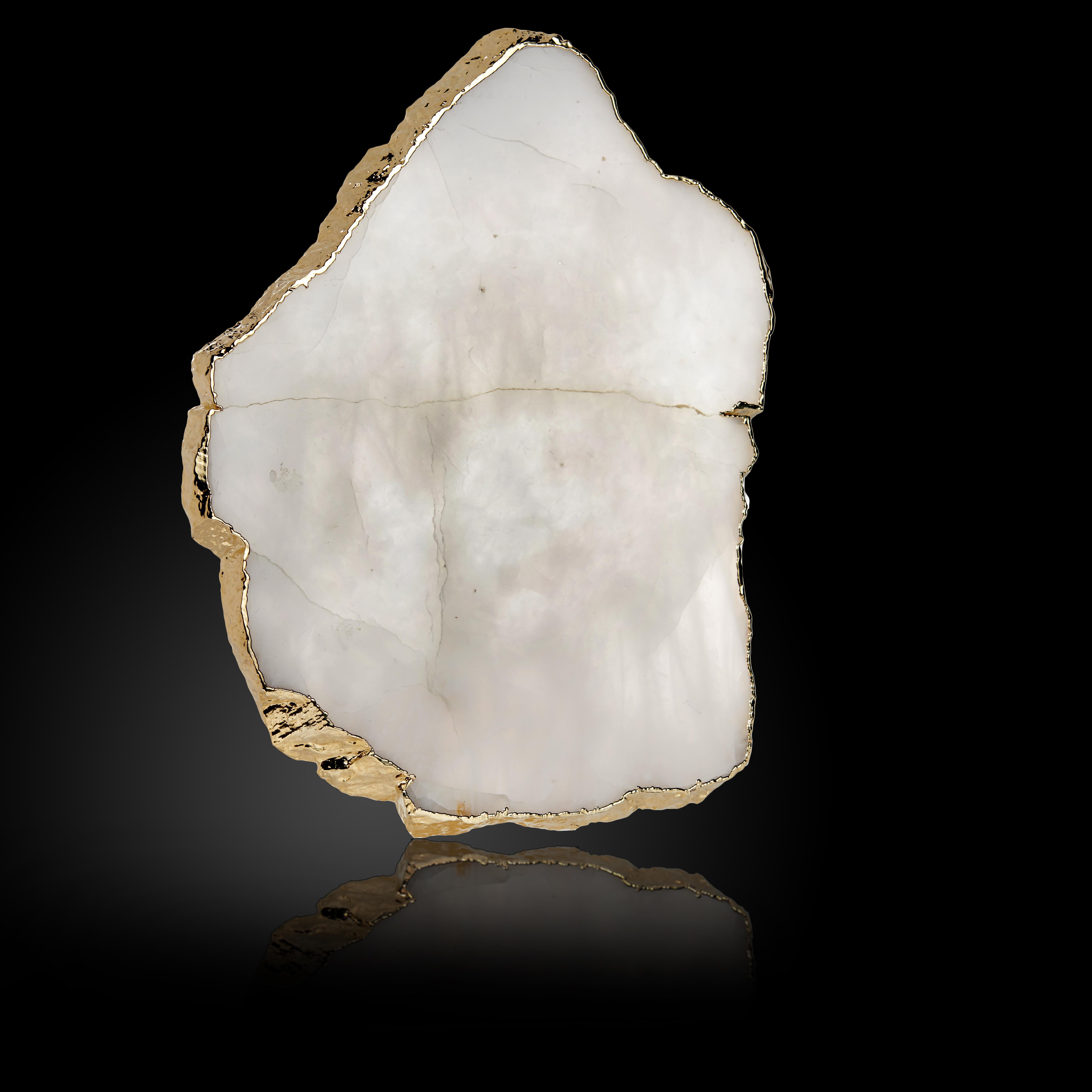 Minerals: Three gilt edged mineral slices quartz and calcitethe largest 40cm - Image 2 of 3