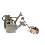 Garden Tools: A zinc watering can with copper roseFrench 19th centurywith makers plaque60cm long,