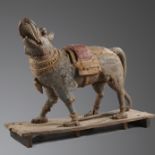 Interior: An unusual polychrome painted wood VihanaIndian, late 19th centuryin the form of a